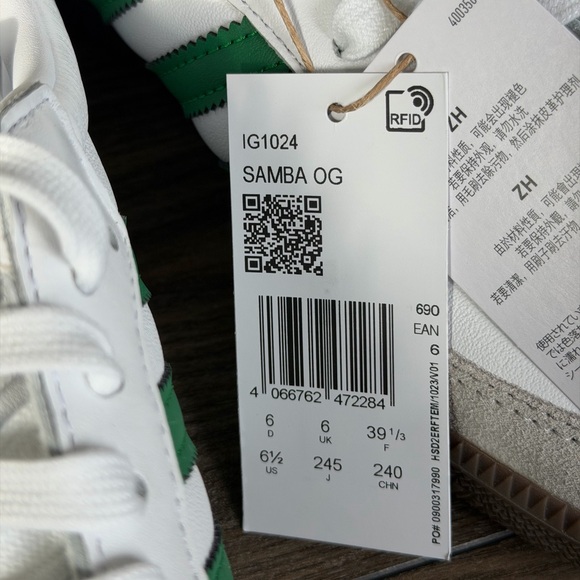 Adidas Samba White with Green Sneakers 7.5 - Picture 4 of 7